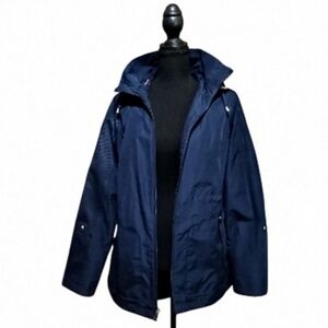 Rain Jacket Fully Lined Coat Detachable Hood Utility Style Toggle Waist Sz M